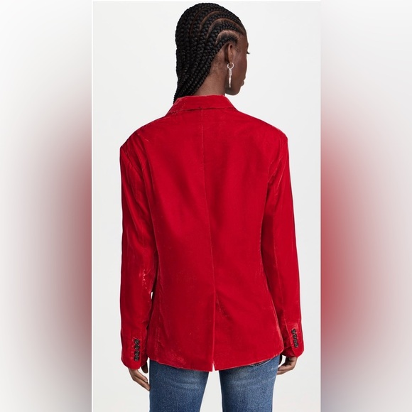 R13 DB Peak Lapel Ragged Blazer, Red Velvet - Picture 4 of 17